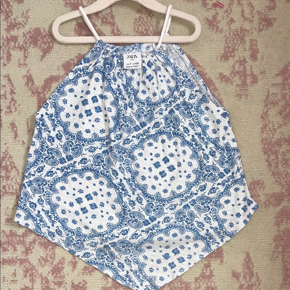 Zara Kids Blue and White Patterned Top